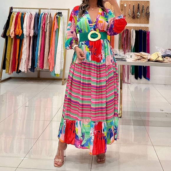 MV Made In Italy Short Sleeve Printed Maxi Dress